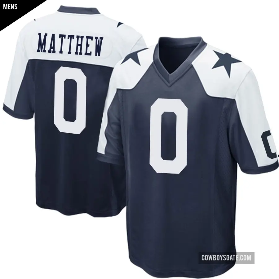 Men's Dallas Cowboys ＃0 Christian Matthew Navy Blue Game Throwback Jersey