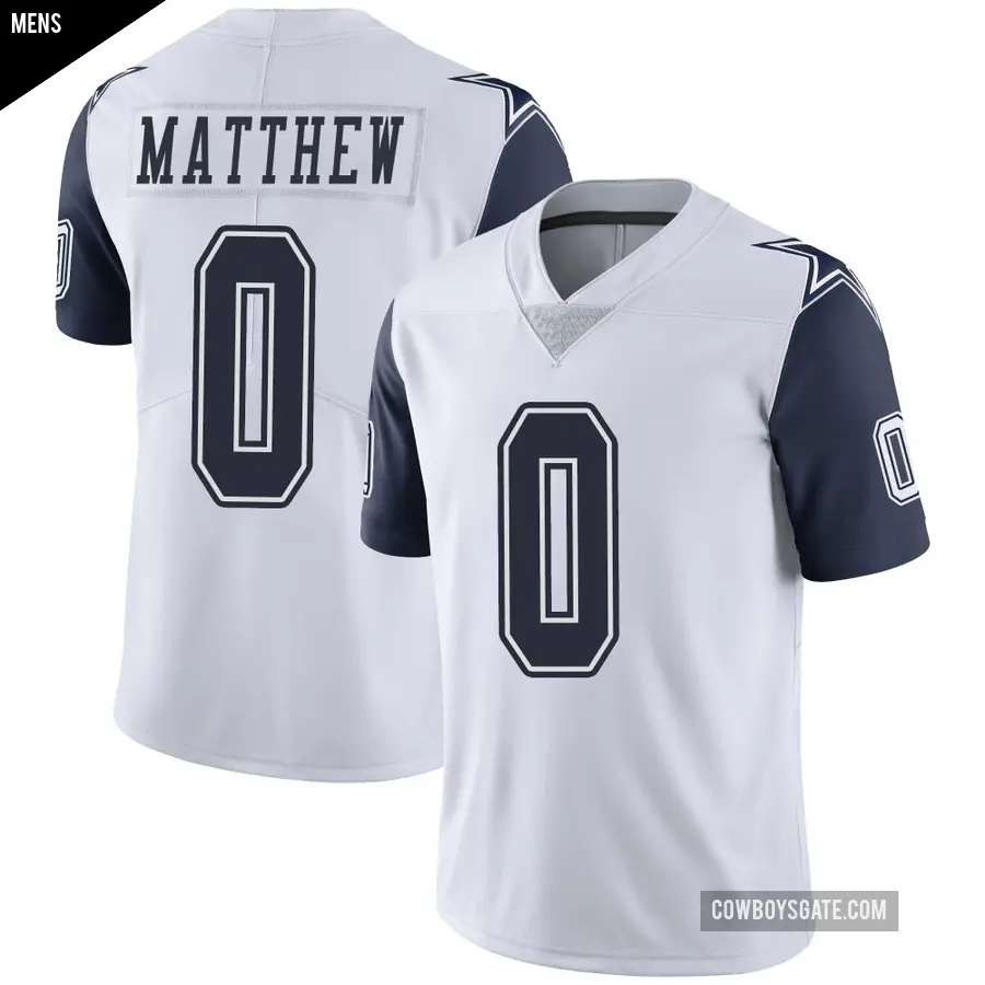 Men's Dallas Cowboys ＃0 Christian Matthew White Limited Color Rush Vapor Untouchable Jersey