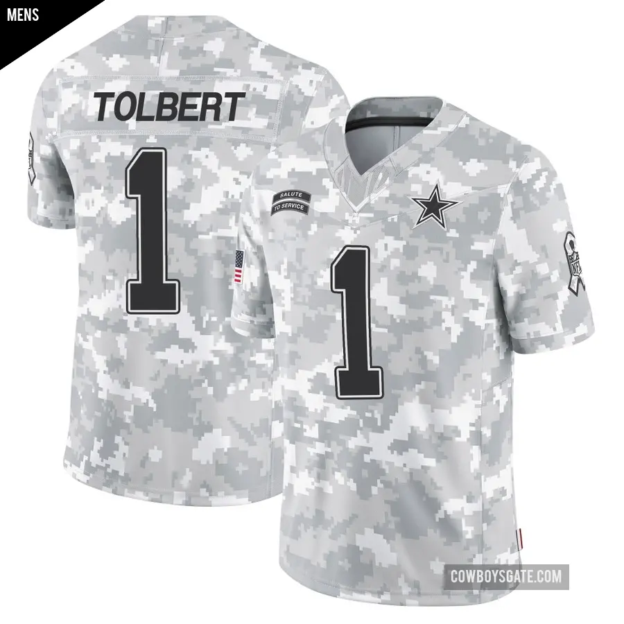 Men's Dallas Cowboys ＃1 Jalen Tolbert Arctic Camo Limited 2024 Salute to Service Jersey