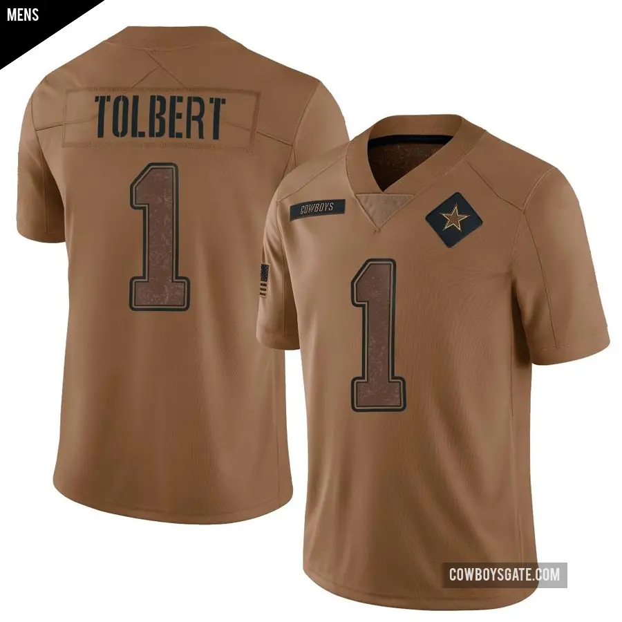 Men's Dallas Cowboys ＃1 Jalen Tolbert Brown Limited 2023 Salute To Service Jersey