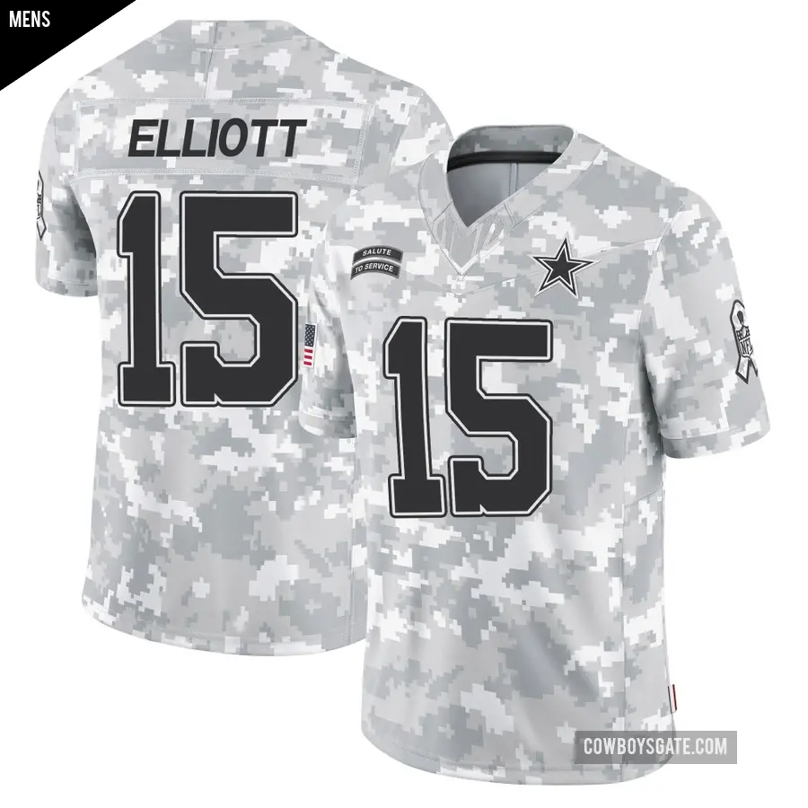 Men's Dallas Cowboys ＃15 Ezekiel Elliott Arctic Camo Limited 2024 Salute to Service Jersey