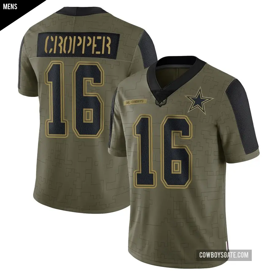Men's Dallas Cowboys ＃16 Jalen Cropper Olive Limited 2021 Salute To Service Jersey