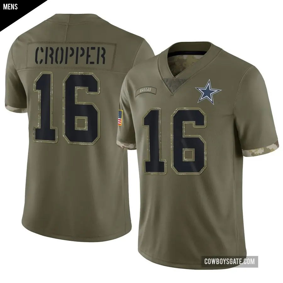 Men's Dallas Cowboys ＃16 Jalen Cropper Olive Limited 2022 Salute To Service Jersey