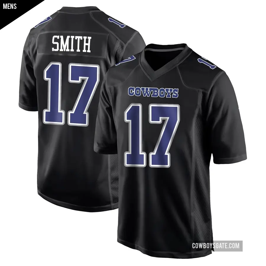 Men's Dallas Cowboys ＃17 Jaden Smith Black Game Carbon Fashion Jersey