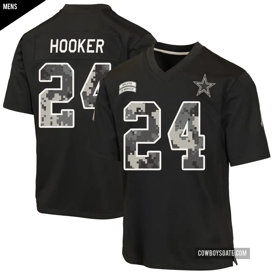 Men's Dallas Cowboys ＃24 Malik Hooker Black Game 2026 Salute to Service Jersey