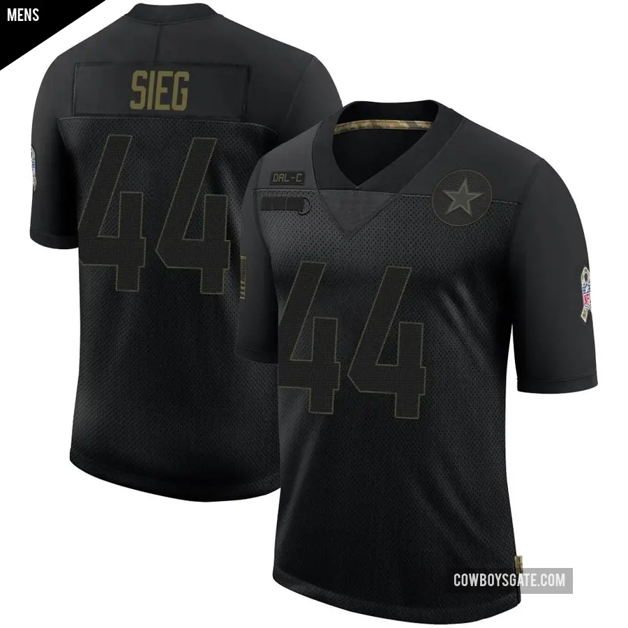 Men's Dallas Cowboys ＃44 Trent Sieg Black Limited 2020 Salute To Service Jersey