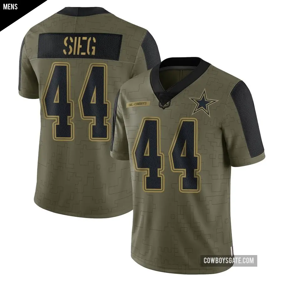 Men's Dallas Cowboys ＃44 Trent Sieg Olive Limited 2021 Salute To Service Jersey
