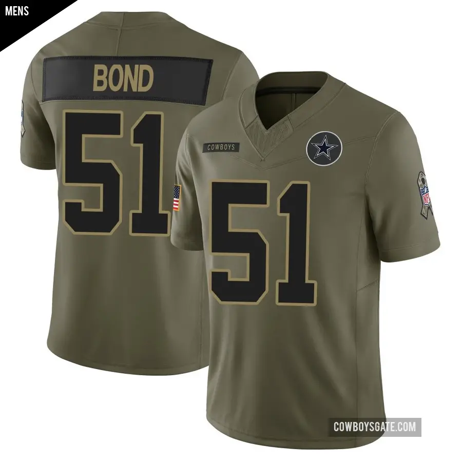Men's Dallas Cowboys ＃51 Devante Bond Olive Limited 2025 Salute to Service Jersey