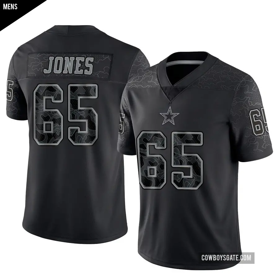 Men's Dallas Cowboys ＃65 Rob Jones Black Limited Reflective Jersey