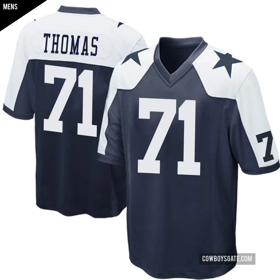 Men's Dallas Cowboys ＃71 Nate Thomas Navy Blue Game Throwback Jersey