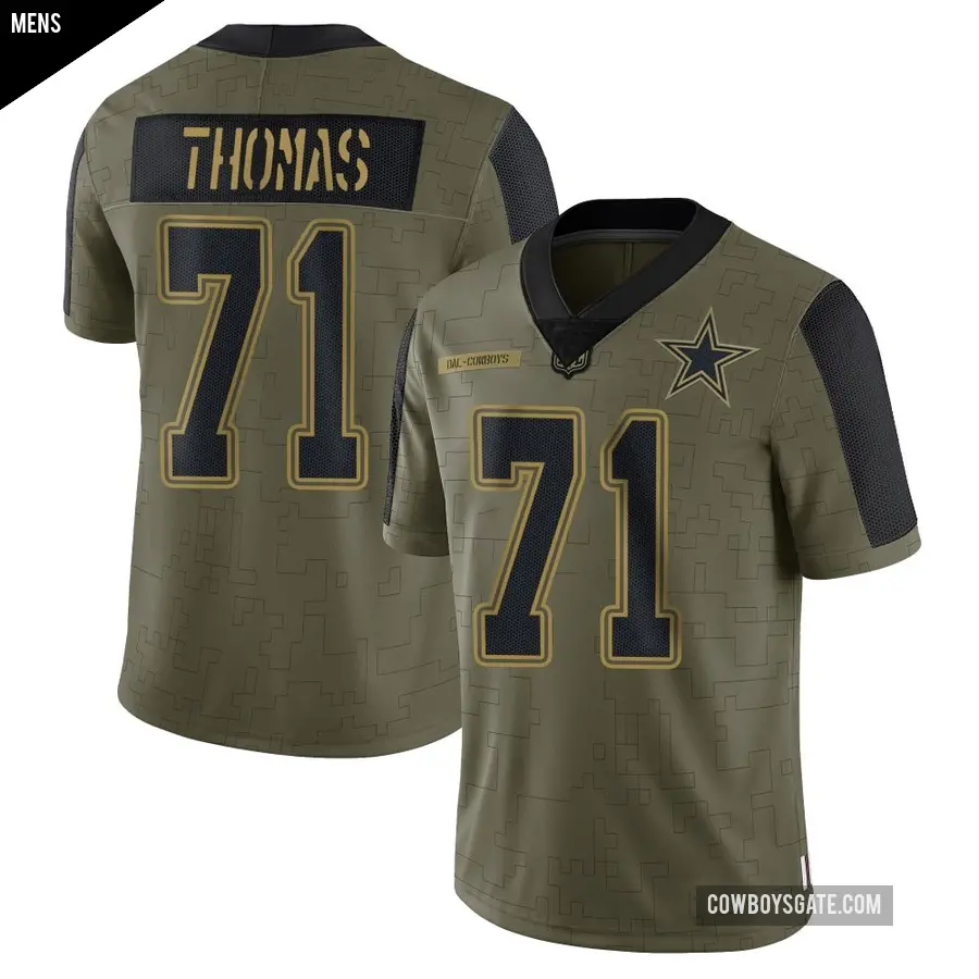 Men's Dallas Cowboys ＃71 Nate Thomas Olive Limited 2021 Salute To Service Jersey
