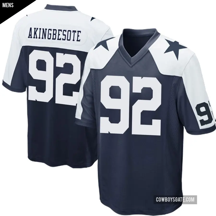 Men's Dallas Cowboys ＃92 Tommy Akingbesote Navy Blue Game Throwback Jersey