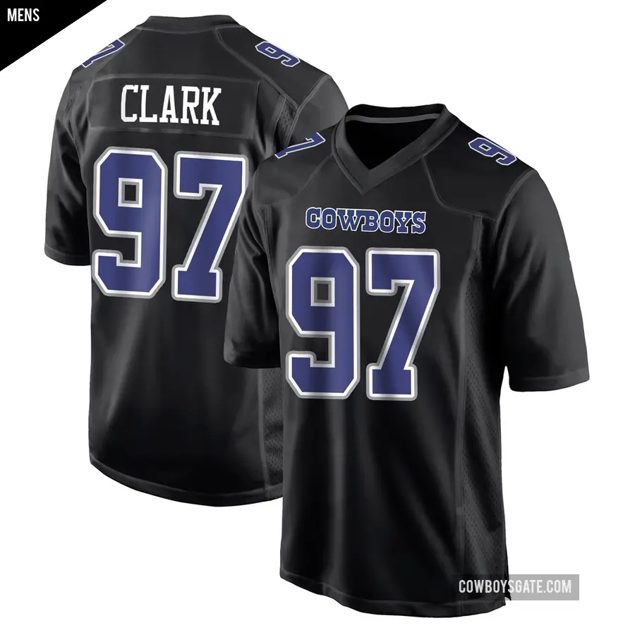 Men's Dallas Cowboys ＃97 Kenny Clark Black Game Carbon Fashion Jersey