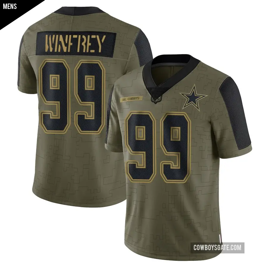 Men's Dallas Cowboys ＃99 Perrion Winfrey Olive Limited 2021 Salute To Service Jersey