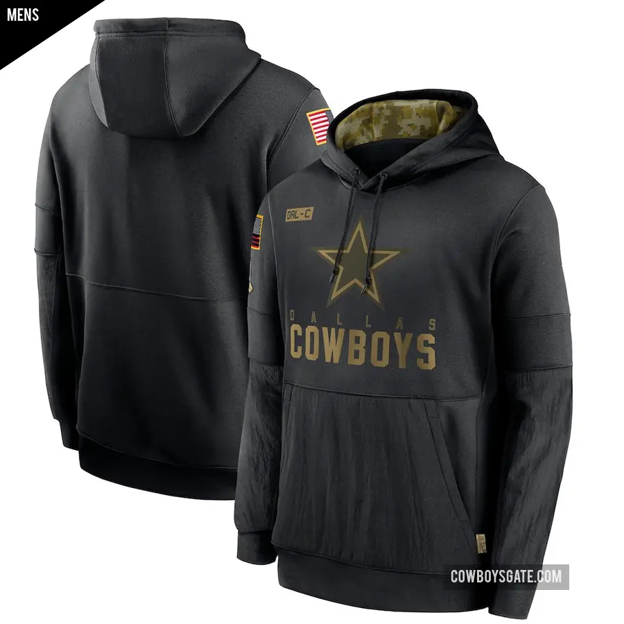 Men's Dallas Cowboys Black 2020 Salute to Service Sideline Performance Pullover Hoodie