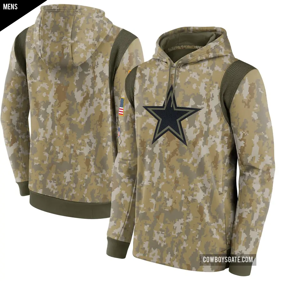 Men's Dallas Cowboys Camo 2021 Salute to Service Therma Performance Pullover Hoodie