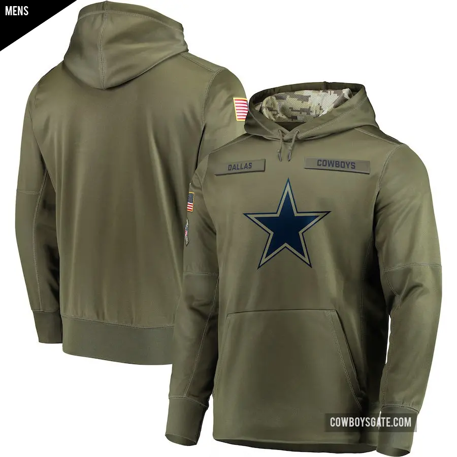 Men's Dallas Cowboys Olive 2018 Salute to Service Sideline Therma Performance Pullover Hoodie
