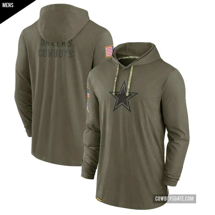 Men's Dallas Cowboys Olive 2022 Salute to Service Tonal Pullover Hoodie