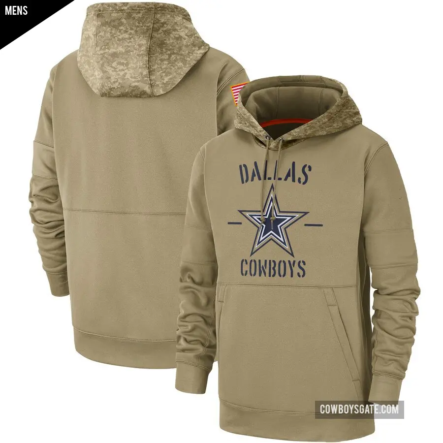 Men's Dallas Cowboys Tan 2019 Salute to Service Sideline Therma Pullover Hoodie