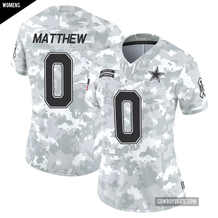 Women's Dallas Cowboys ＃0 Christian Matthew Arctic Camo Limited 2024 Salute to Service Jersey