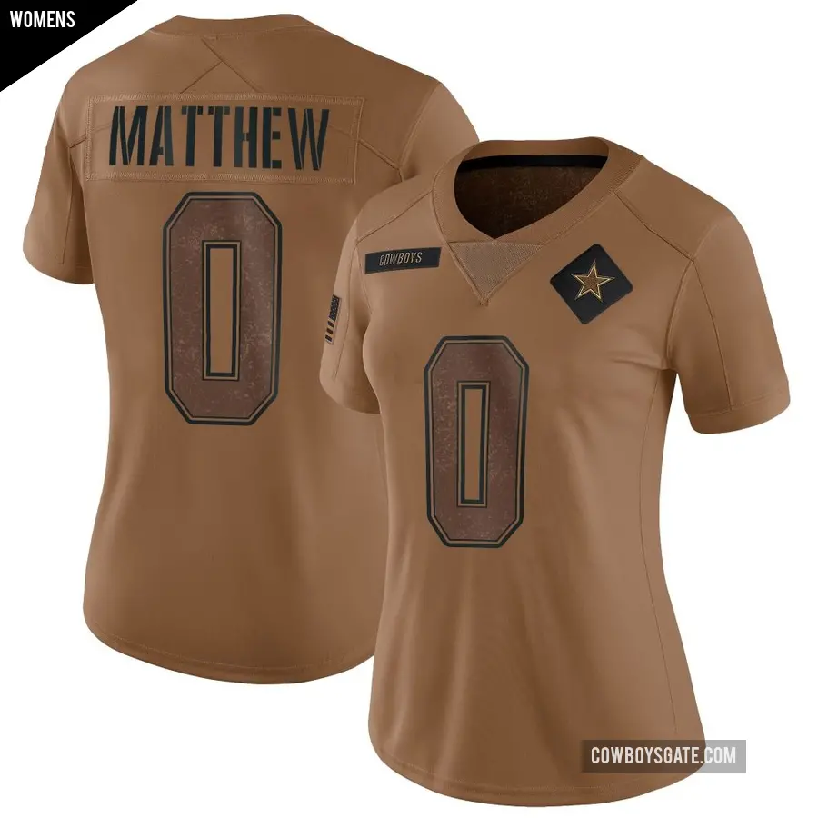 Women's Dallas Cowboys ＃0 Christian Matthew Brown Limited 2023 Salute To Service Jersey