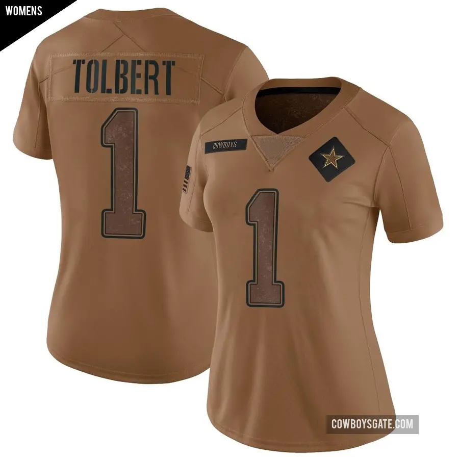 Women's Dallas Cowboys ＃1 Jalen Tolbert Brown Limited 2023 Salute To Service Jersey