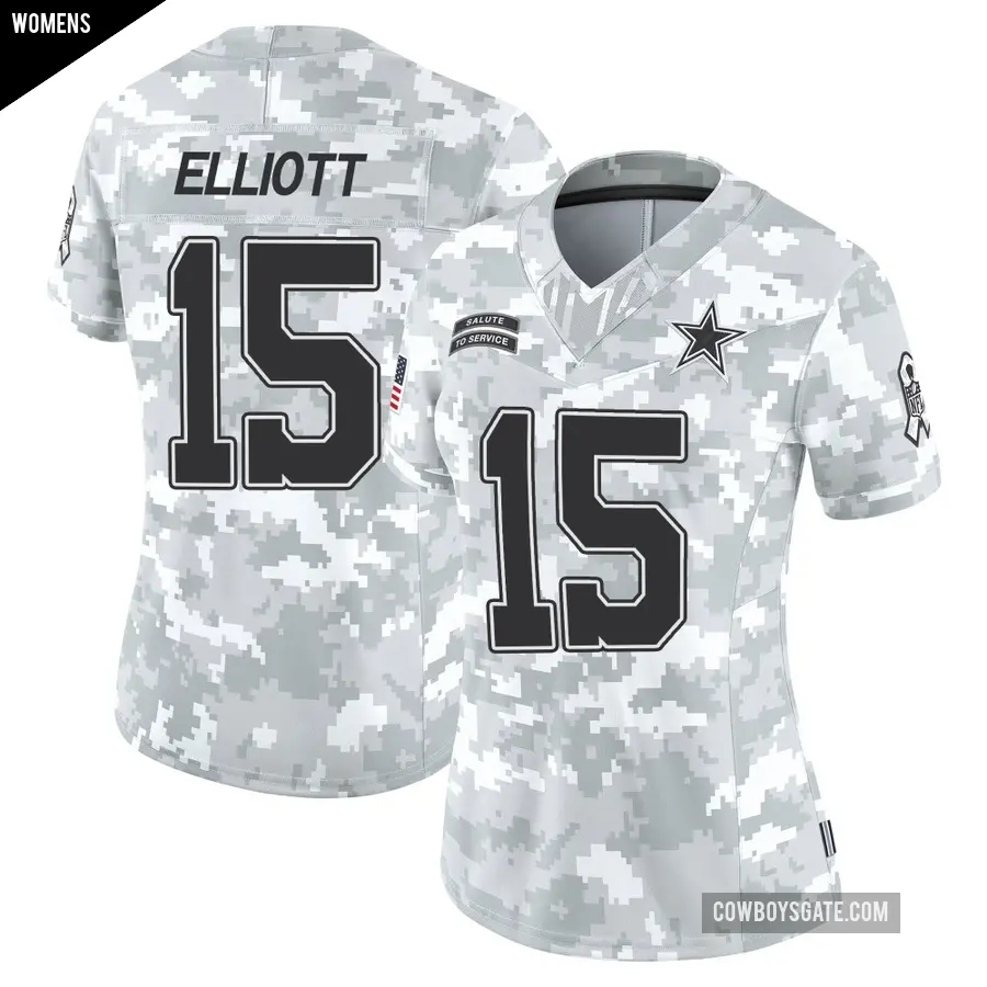 Women's Dallas Cowboys ＃15 Ezekiel Elliott Arctic Camo Limited 2024 Salute to Service Jersey