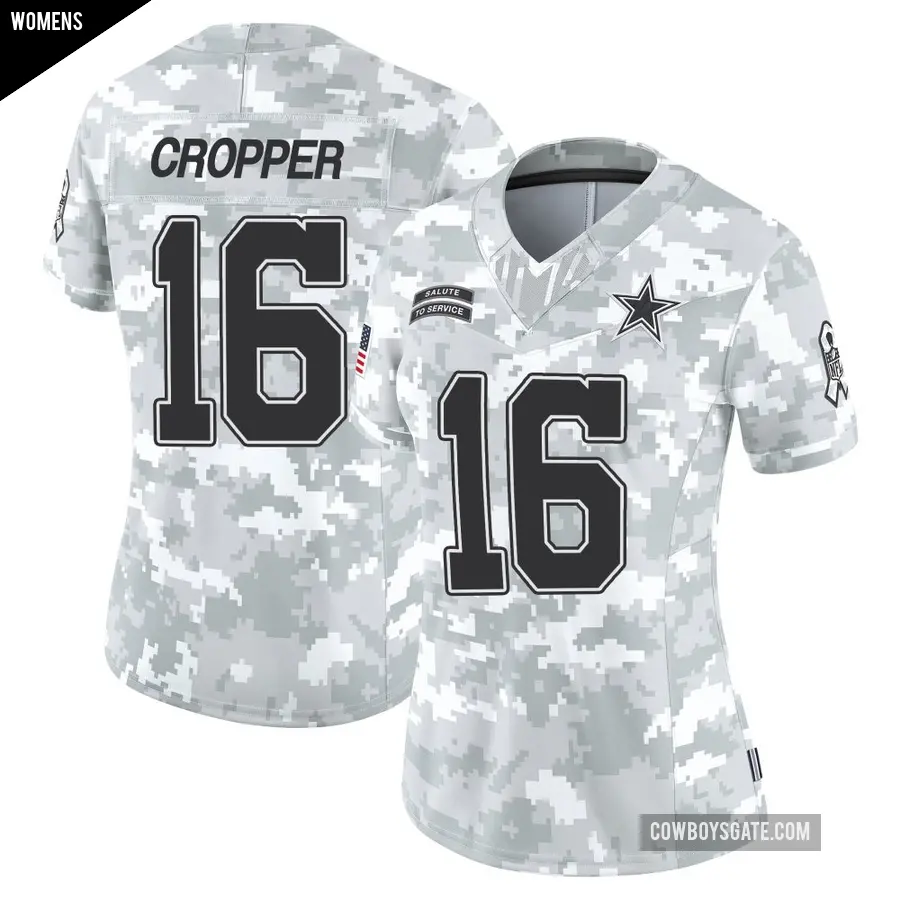 Women's Dallas Cowboys ＃16 Jalen Cropper Arctic Camo Limited 2024 Salute to Service Jersey