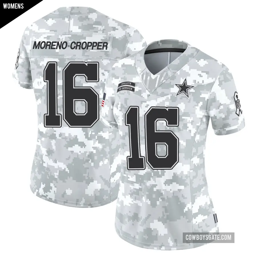 Women's Dallas Cowboys ＃16 Jalen Moreno-Cropper Arctic Camo Limited 2024 Salute to Service Jersey