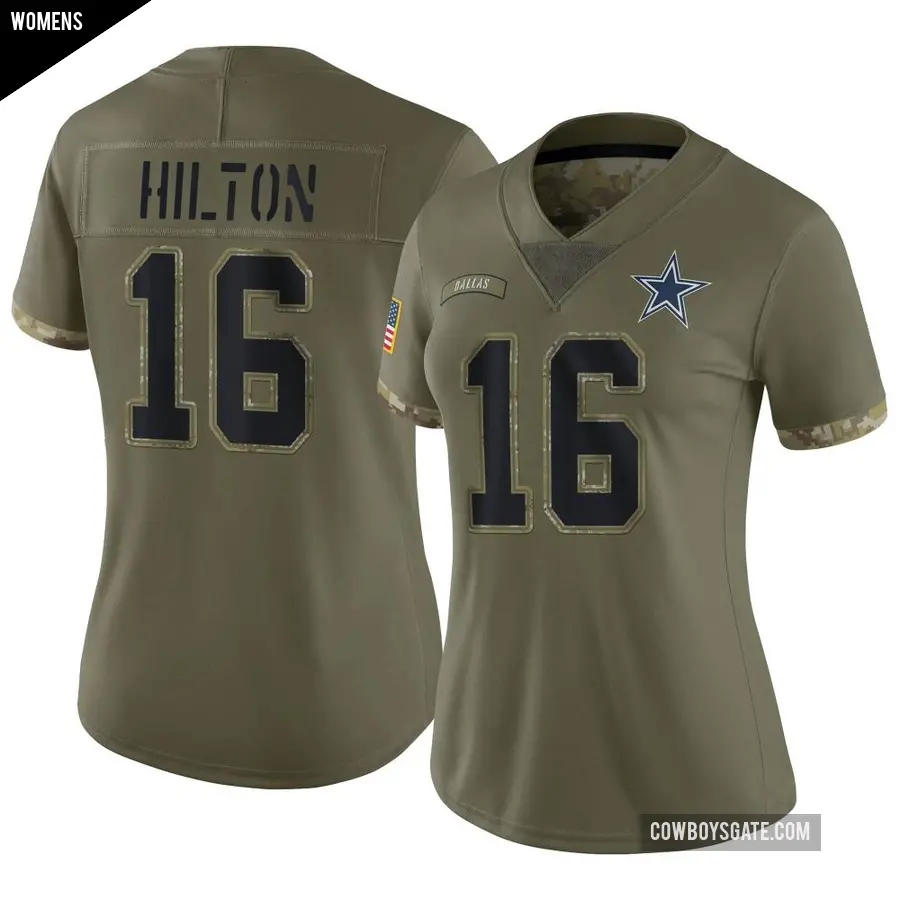 Women's Dallas Cowboys ＃16 T.Y. Hilton Olive Limited 2022 Salute To Service Jersey