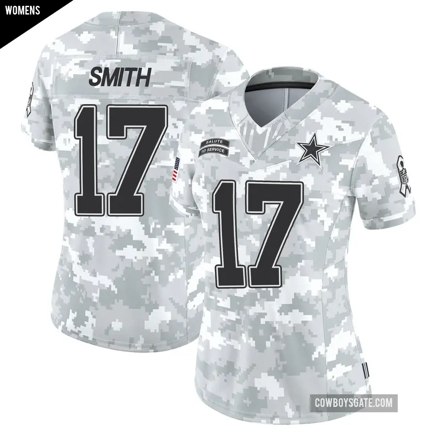 Women's Dallas Cowboys ＃17 Jaden Smith Arctic Camo Limited 2024 Salute to Service Jersey