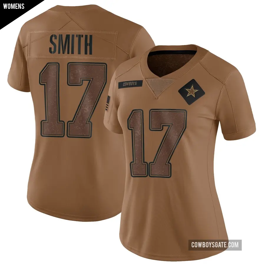 Women's Dallas Cowboys ＃17 Jaden Smith Brown Limited 2023 Salute To Service Jersey