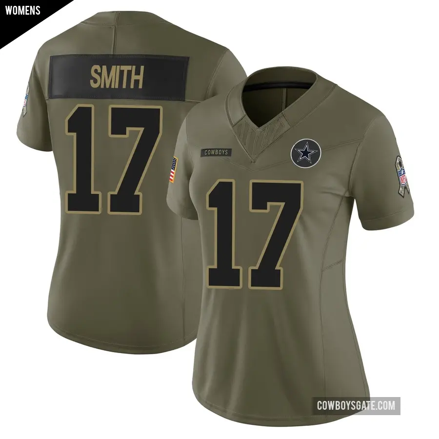 Women's Dallas Cowboys ＃17 Jaden Smith Olive Limited 2025 Salute to Service Jersey