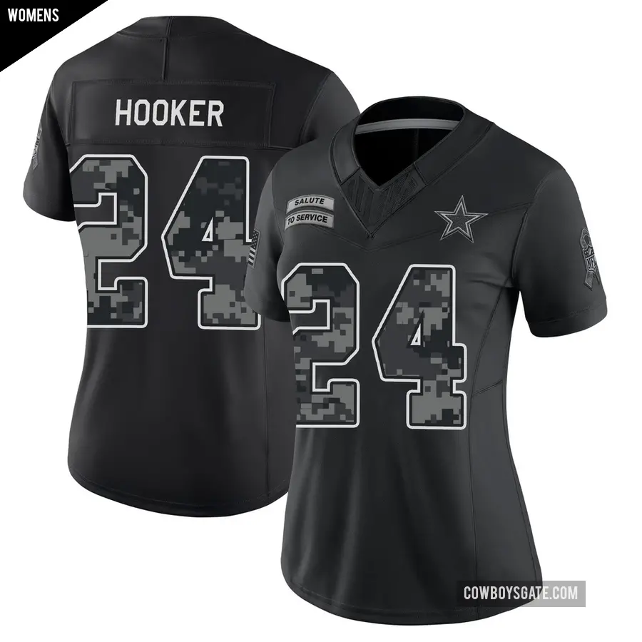 Women's Dallas Cowboys ＃24 Malik Hooker Black Limited 2026 Salute to Service Stitched Jersey