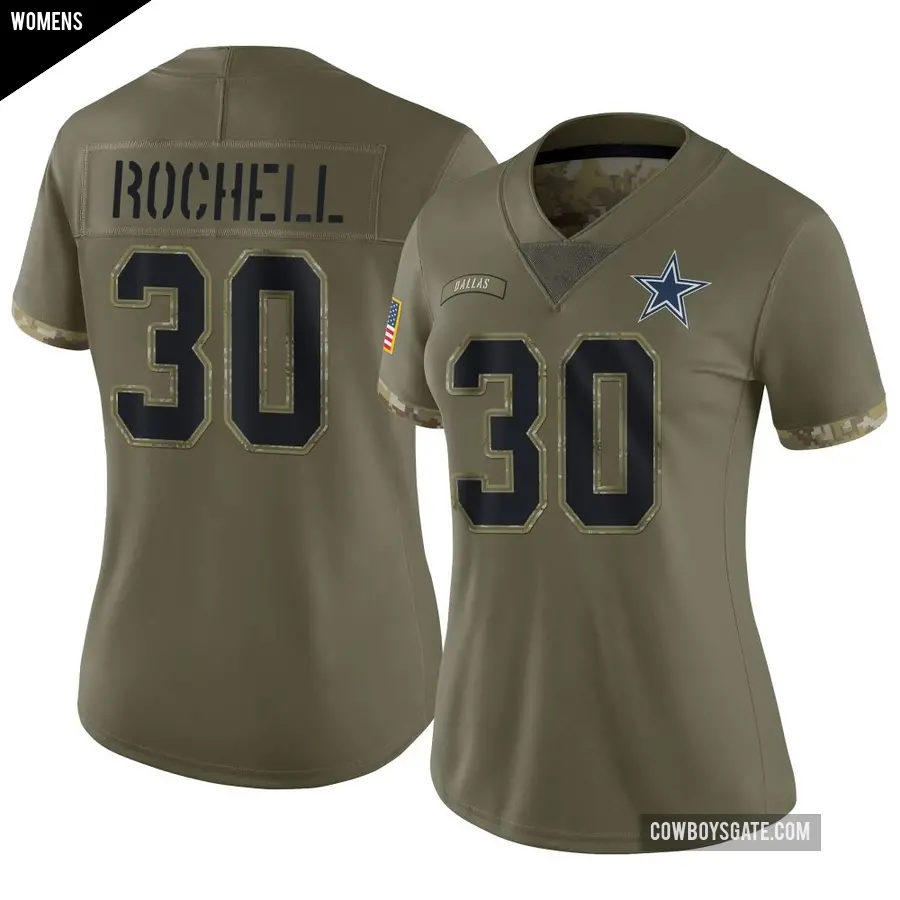 Women's Dallas Cowboys ＃30 Robert Rochell Olive Limited 2022 Salute To Service Jersey