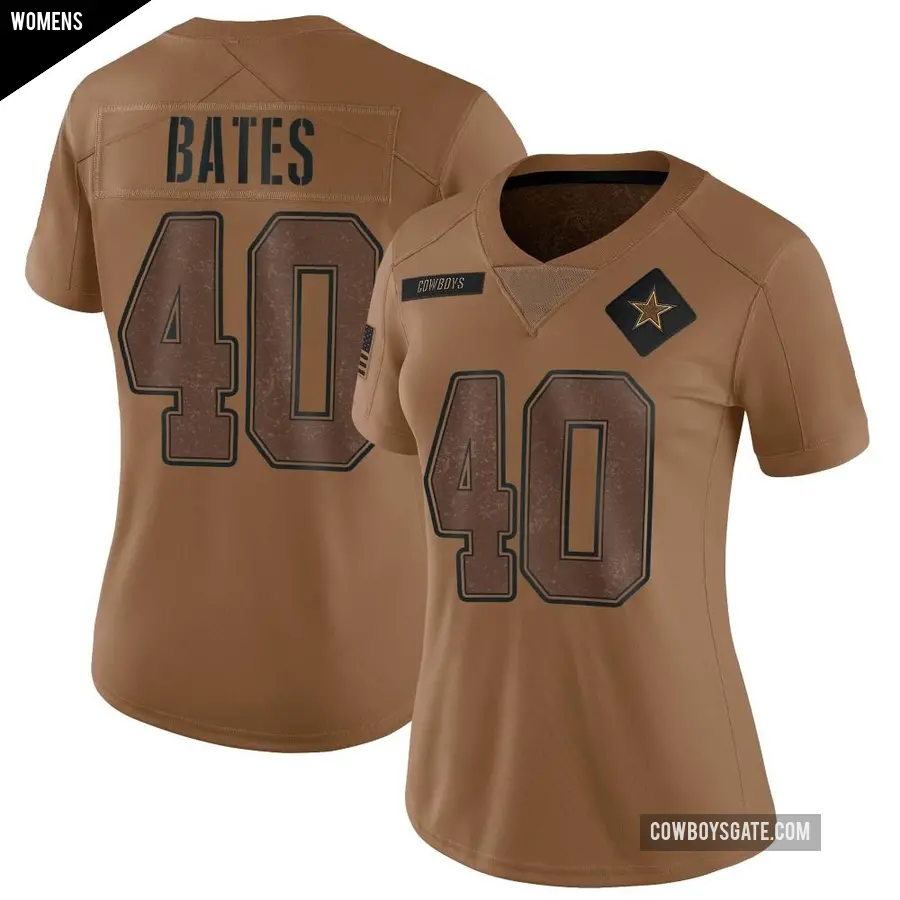 Women's Dallas Cowboys ＃40 Bill Bates Brown Limited 2023 Salute To Service Jersey