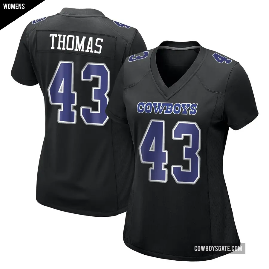 Women's Dallas Cowboys ＃43 Juanyeh Thomas Black Game Carbon Fashion Jersey