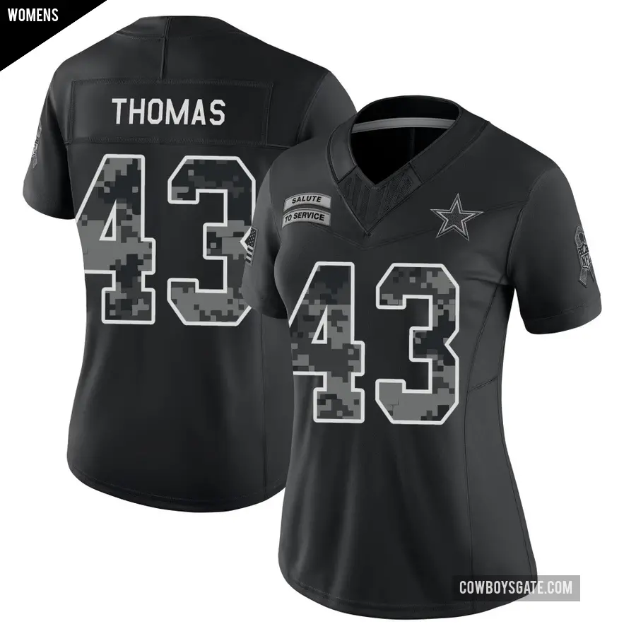 Women's Dallas Cowboys ＃43 Juanyeh Thomas Black Limited 2026 Salute to Service Stitched Jersey