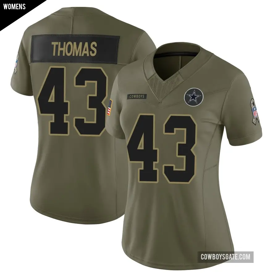Women's Dallas Cowboys ＃43 Juanyeh Thomas Olive Limited 2025 Salute to Service Jersey