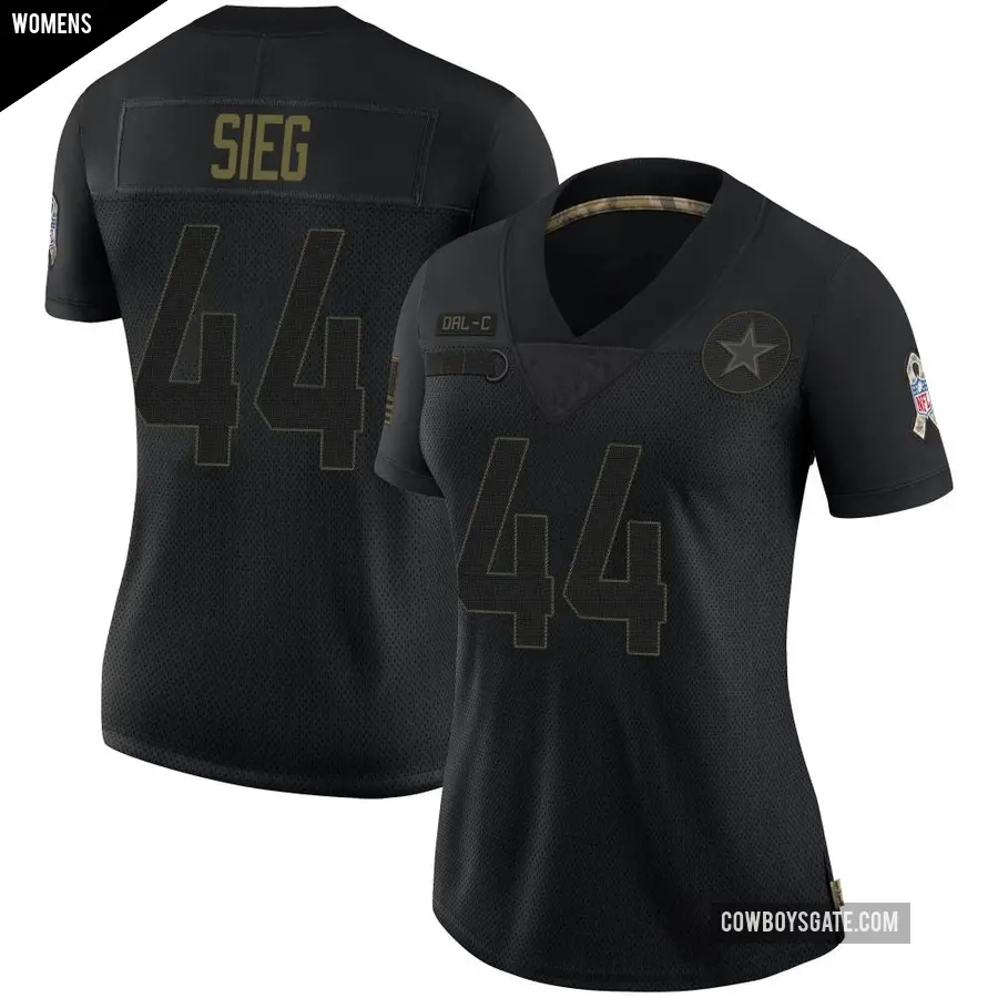 Women's Dallas Cowboys ＃44 Trent Sieg Black Limited 2020 Salute To Service Jersey