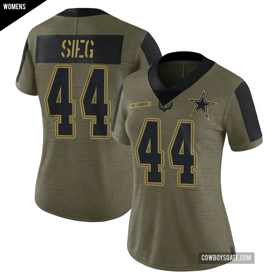Women's Dallas Cowboys ＃44 Trent Sieg Olive Limited 2021 Salute To Service Jersey