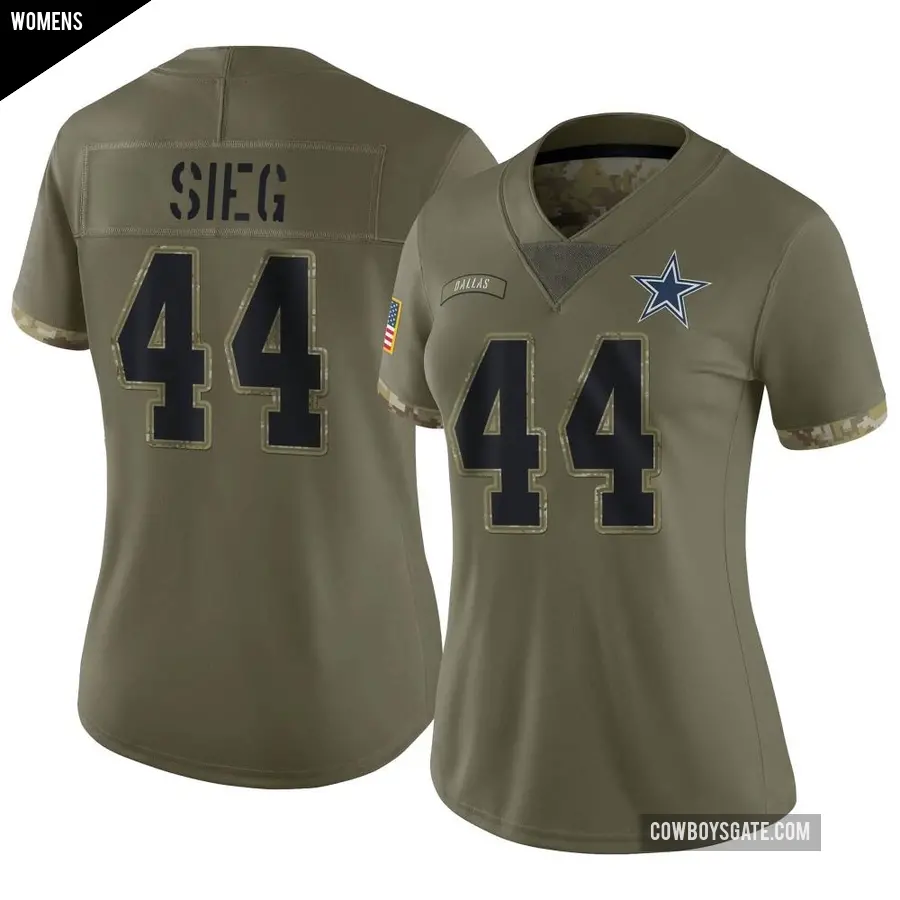 Women's Dallas Cowboys ＃44 Trent Sieg Olive Limited 2022 Salute To Service Jersey