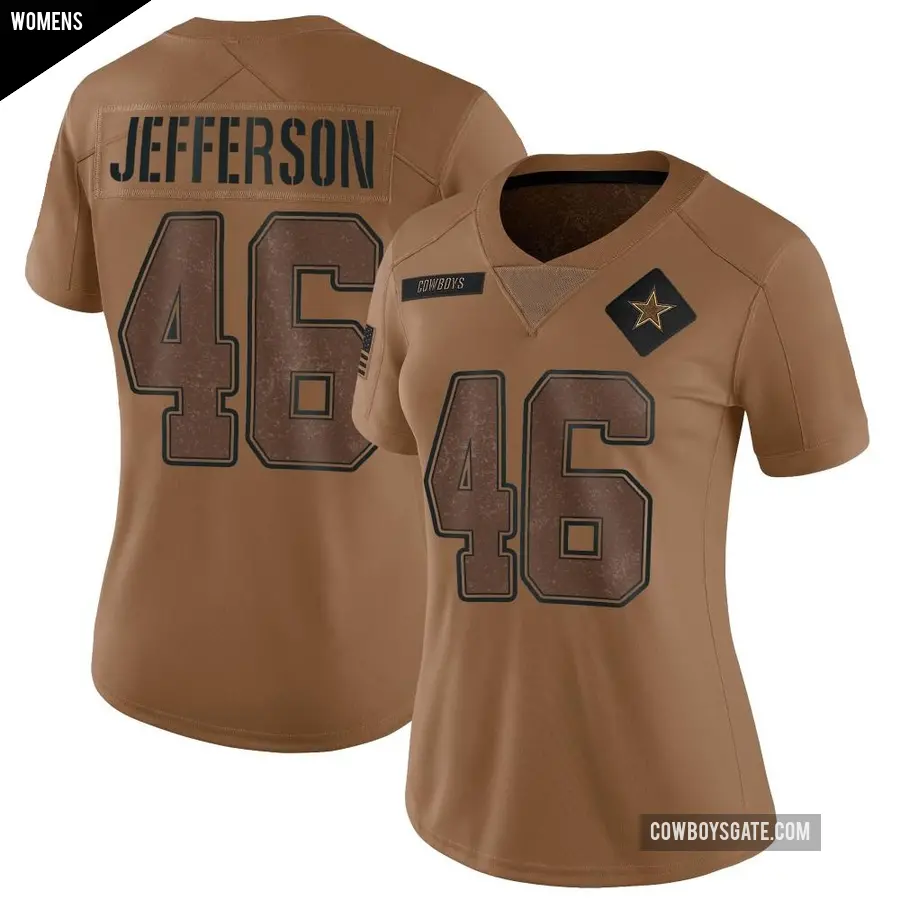 Women's Dallas Cowboys ＃46 Malik Jefferson Brown Limited 2023 Salute To Service Jersey
