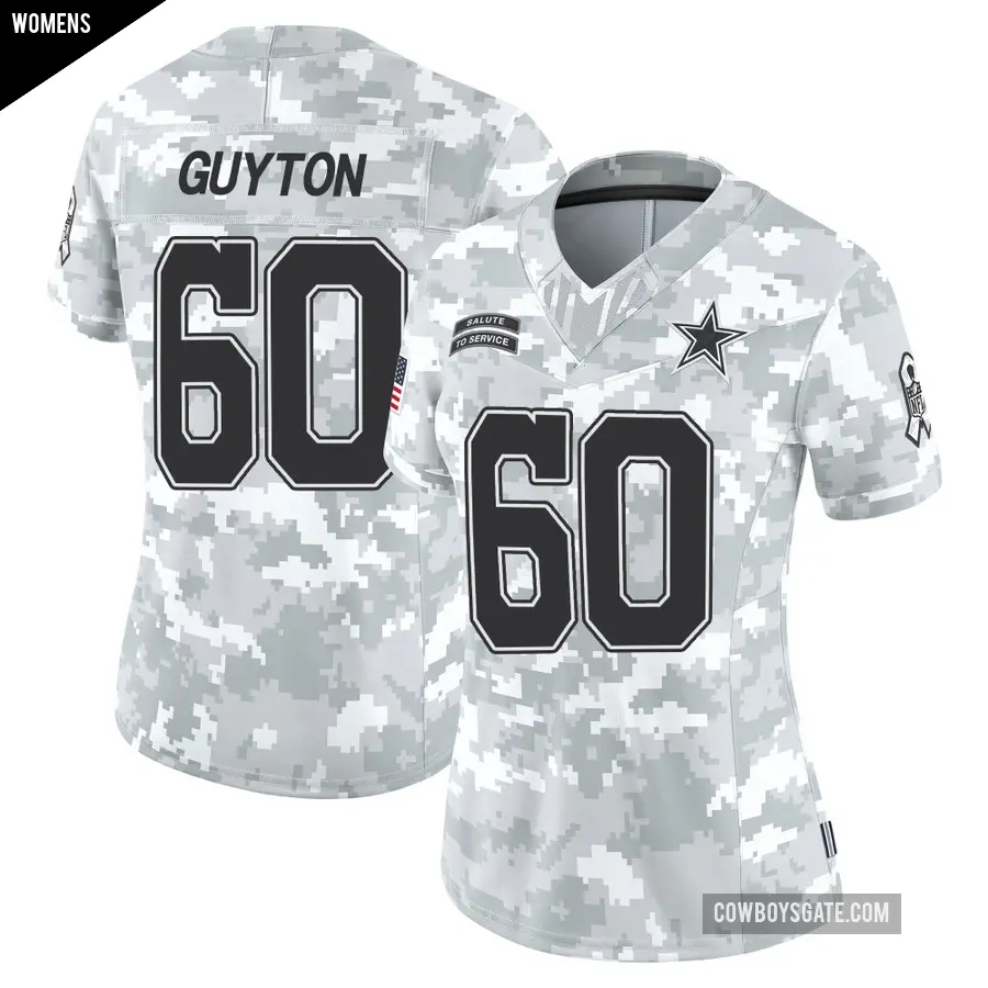 Women's Dallas Cowboys ＃60 Tyler Guyton Arctic Camo Limited 2024 Salute to Service Jersey