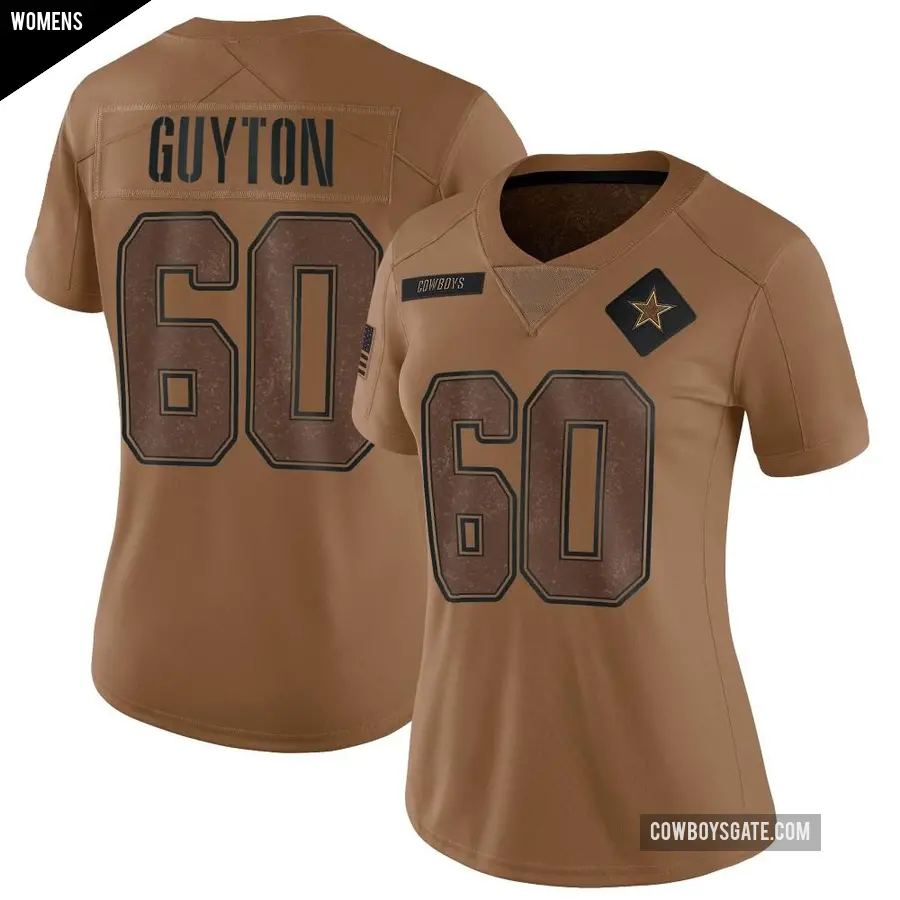 Women's Dallas Cowboys ＃60 Tyler Guyton Brown Limited 2023 Salute To Service Jersey