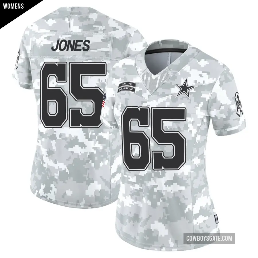 Women's Dallas Cowboys ＃65 Rob Jones Arctic Camo Limited 2024 Salute to Service Jersey