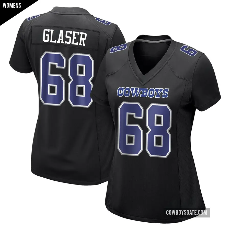 Women's Dallas Cowboys ＃68 Chris Glaser Black Game Carbon Fashion Jersey