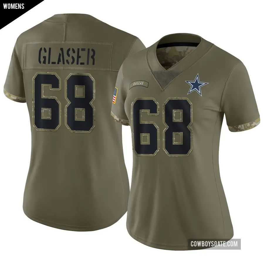 Women's Dallas Cowboys ＃68 Chris Glaser Olive Limited 2022 Salute To Service Jersey
