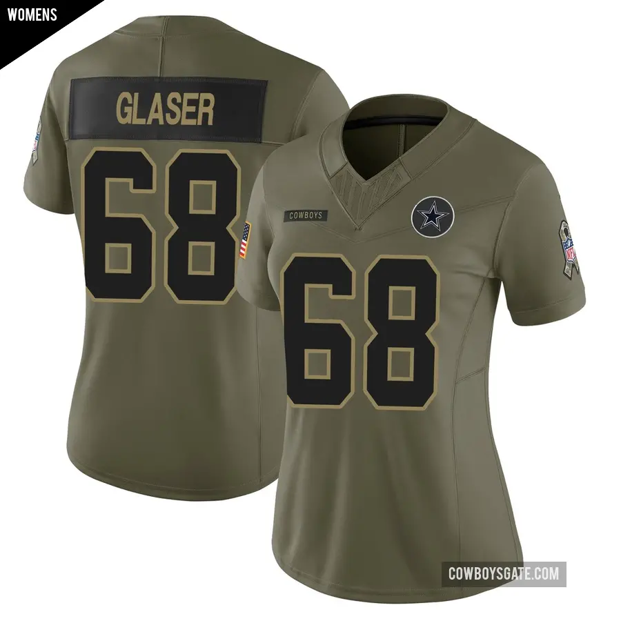 Women's Dallas Cowboys ＃68 Chris Glaser Olive Limited 2025 Salute to Service Jersey