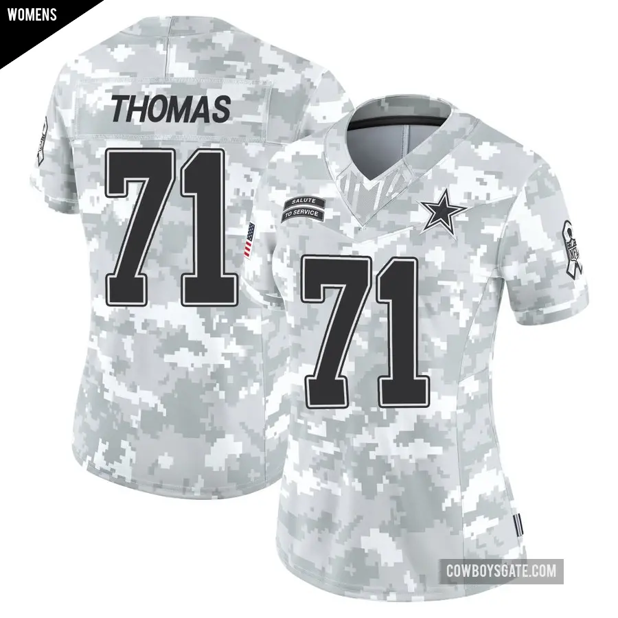 Women's Dallas Cowboys ＃71 Nate Thomas Arctic Camo Limited 2024 Salute to Service Jersey